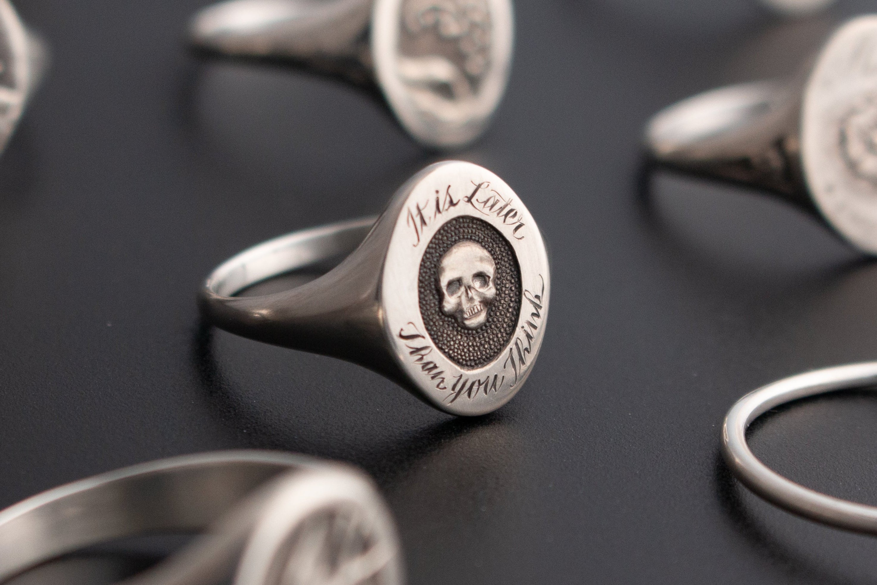 No. 11 - Memento Mori Skull Sculpted Signet Ring | Size 6