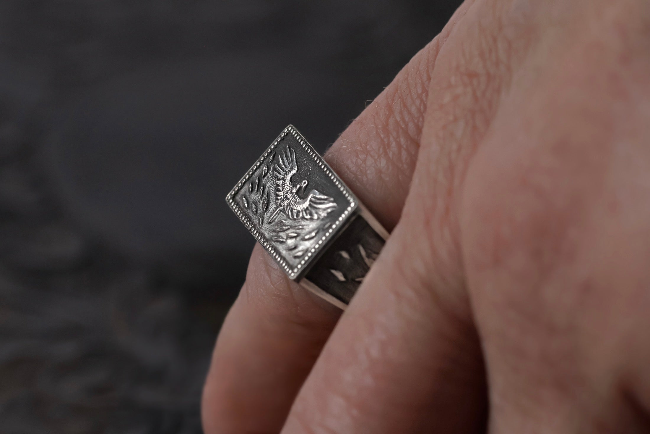 No. 15 ~ Phoenix Rising Rectangle Signet Ring {preview}