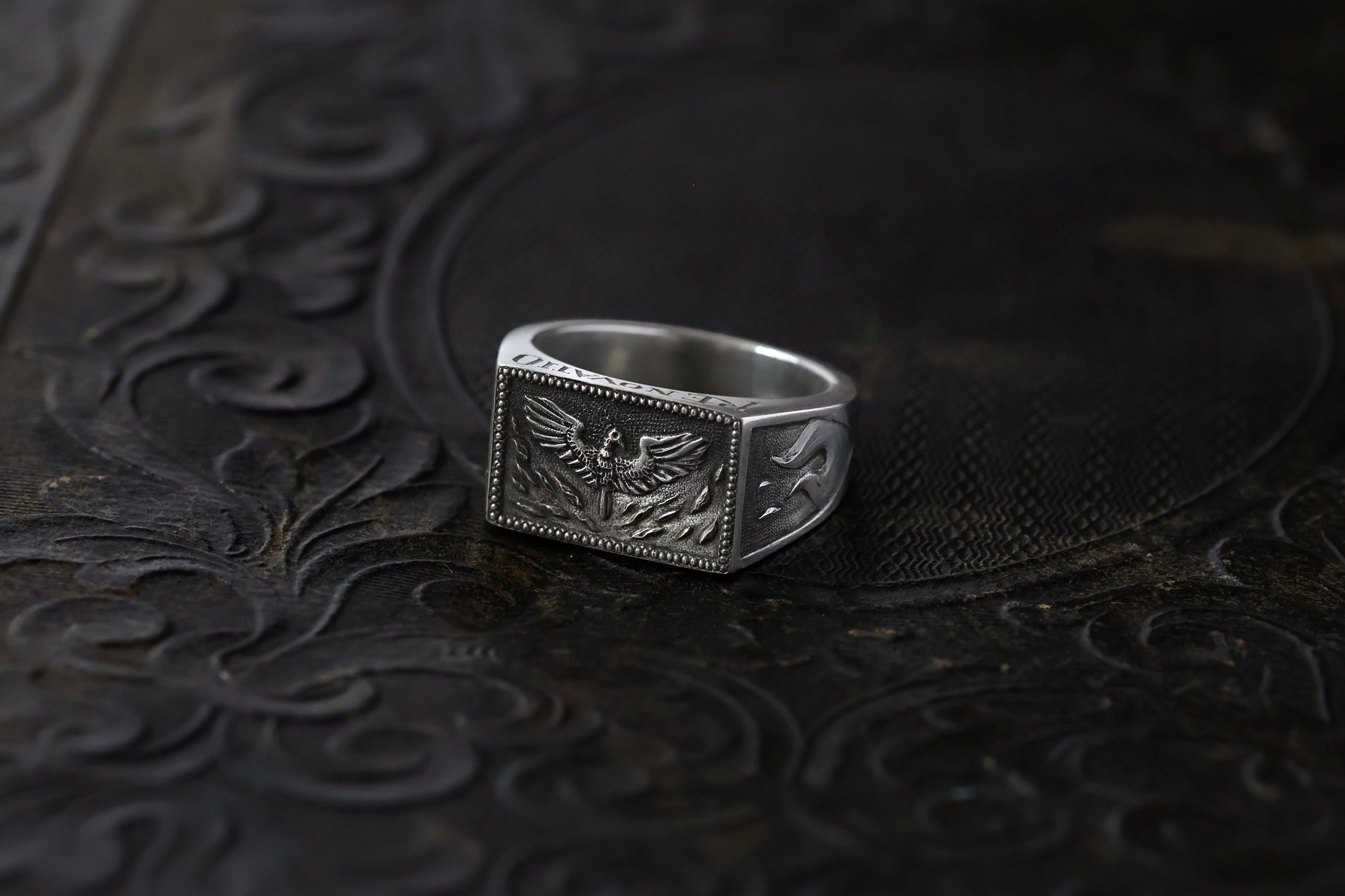 No. 15 ~ Phoenix Rising Rectangle Signet Ring {preview}