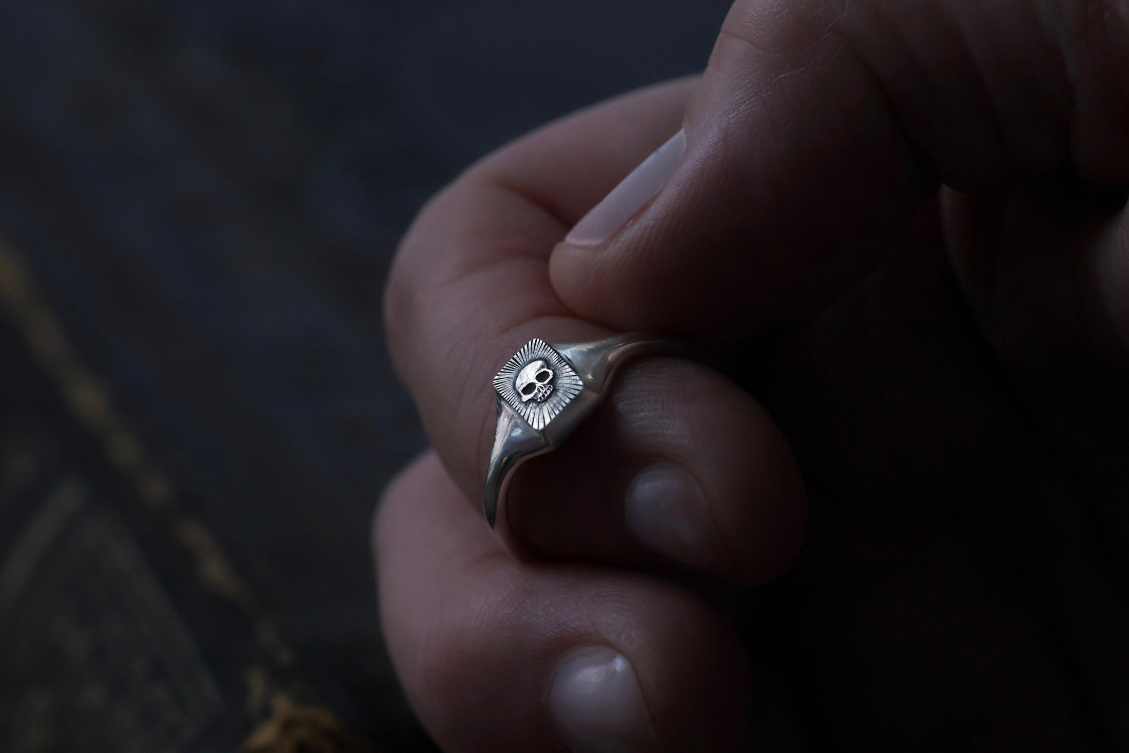 No. 24 ~ Tiny Engraved Skull Signet Ring {preview}