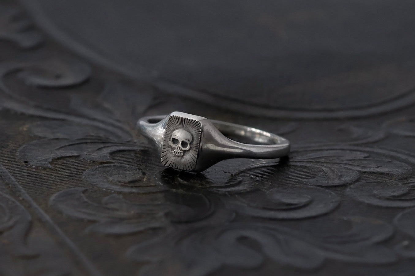 No. 24 ~ Tiny Engraved Skull Signet Ring {preview}